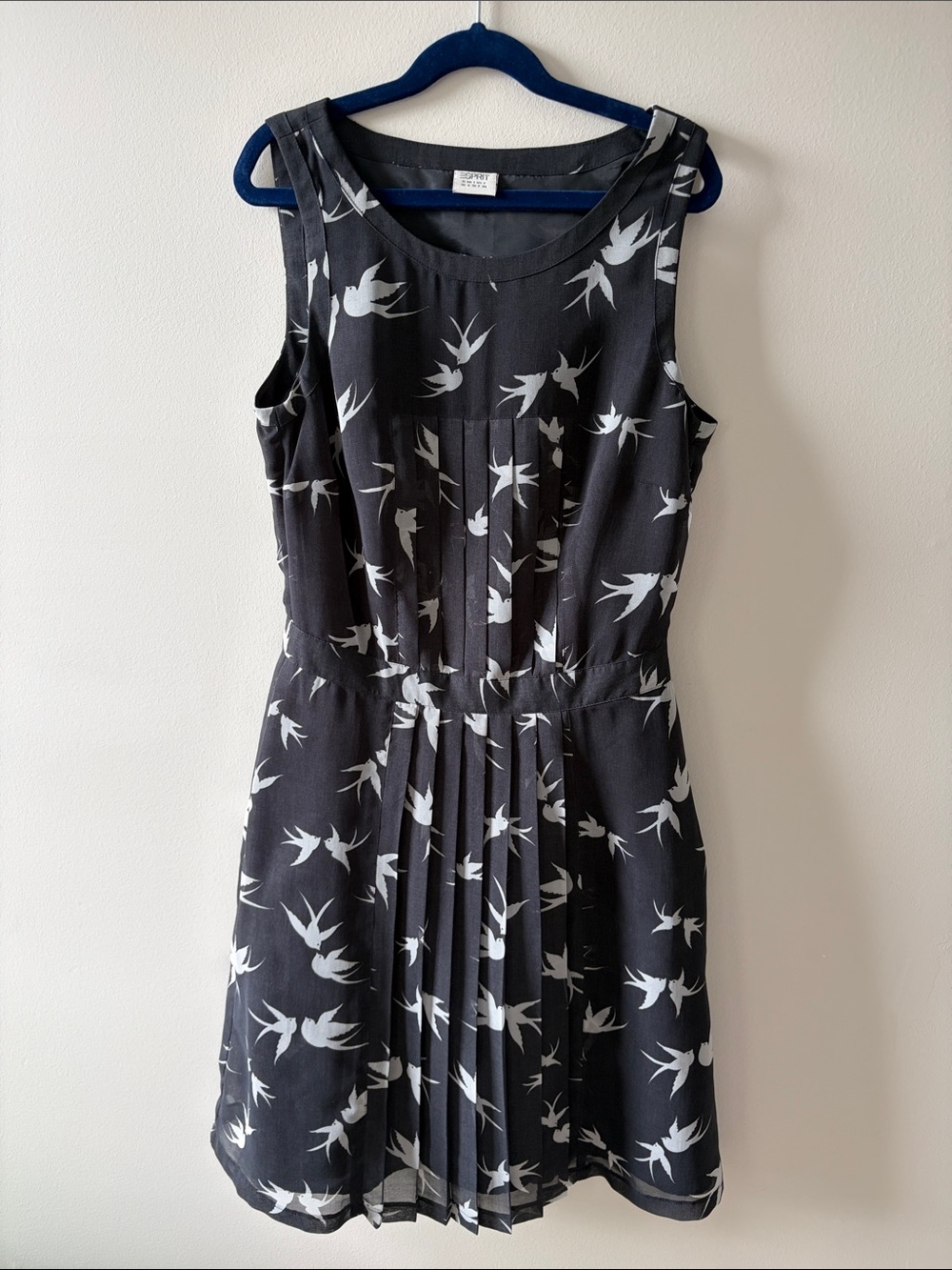 Esprit Black Sleeveless Dress with White Bird Print